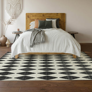 Piper Looms Mayfield Diamonds AMF578 Black Machine Washable Area Rug Lifestyle Image Feature