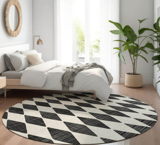 Piper Looms Mayfield Diamonds AMF578 Black Machine Washable Area Rug Round Lifestyle Image Feature