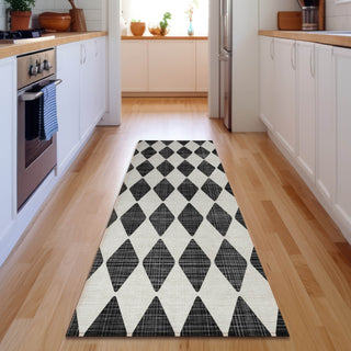 Piper Looms Mayfield Diamonds AMF578 Black Machine Washable Area Rug Runner Lifestyle Image Feature