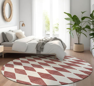 Piper Looms Mayfield Diamonds AMF578 Burgundy Machine Washable Area Rug Round Lifestyle Image Feature