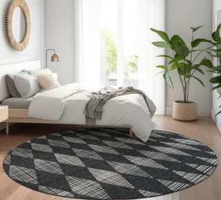 Piper Looms Mayfield Diamonds AMF578 Charcoal Machine Washable Area Rug Round Lifestyle Image Feature