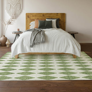 Piper Looms Mayfield Diamonds AMF578 Green Machine Washable Area Rug Lifestyle Image Feature