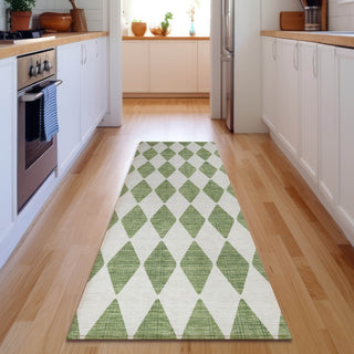 Piper Looms Mayfield Diamonds AMF578 Green Machine Washable Area Rug Runner Lifestyle Image Feature