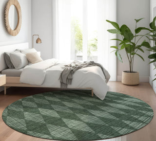 Piper Looms Mayfield Diamonds AMF578 Olive Machine Washable Area Rug Round Lifestyle Image Feature