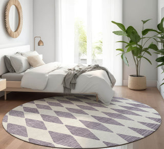 Piper Looms Mayfield Diamonds AMF578 Purple Machine Washable Area Rug Round Lifestyle Image Feature