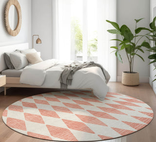Piper Looms Mayfield Diamonds AMF578 Salmon Machine Washable Area Rug Round Lifestyle Image Feature