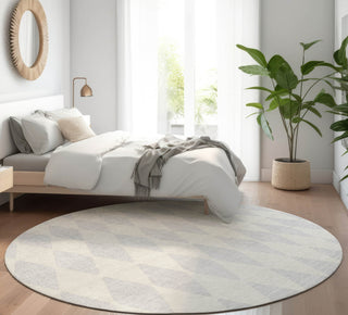 Piper Looms Mayfield Diamonds AMF578 Silver Machine Washable Area Rug Round Lifestyle Image Feature