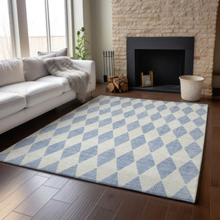 Piper Looms Mayfield Diamonds AMF578 Sky Machine Washable Area Rug Lifestyle Image Feature
