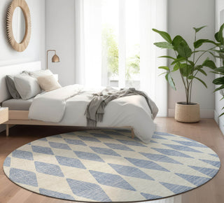 Piper Looms Mayfield Diamonds AMF578 Sky Machine Washable Area Rug Round Lifestyle Image Feature