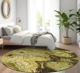 Piper Looms Mayfield Circles AMF579 Gold Machine Washable Area Rug Round Lifestyle Image Feature