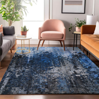 Piper Looms Mayfield Squares AMF581 Blue Machine Washable Area Rug Lifestyle Image Feature