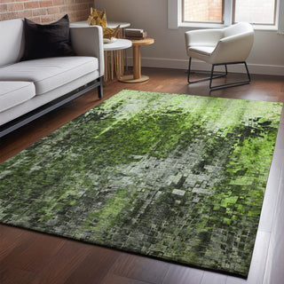 Piper Looms Mayfield Squares AMF581 Green Machine Washable Area Rug Lifestyle Image Feature