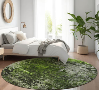 Piper Looms Mayfield Squares AMF581 Green Machine Washable Area Rug Round Lifestyle Image Feature
