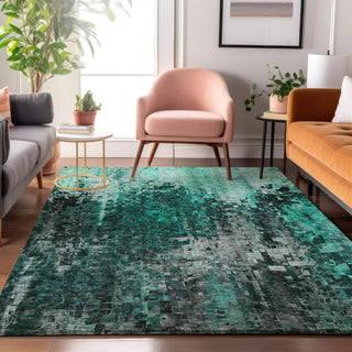 Piper Looms Mayfield Squares AMF581 Teal Machine Washable Area Rug Lifestyle Image Feature