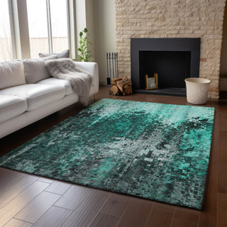 Piper Looms Mayfield Squares AMF581 Teal Machine Washable Area Rug Lifestyle Image Feature