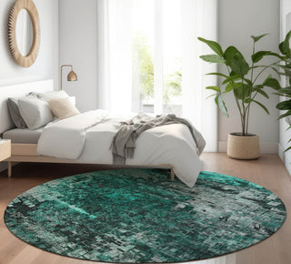 Piper Looms Mayfield Squares AMF581 Teal Machine Washable Area Rug Round Lifestyle Image Feature