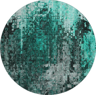 Piper Looms Mayfield Squares AMF581 Teal Machine Washable Area Rug Round Main Image