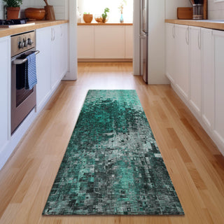 Piper Looms Mayfield Squares AMF581 Teal Machine Washable Area Rug Runner Lifestyle Image Feature