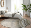 Piper Looms Mayfield Waves AMF584 Taupe Machine Washable Area Rug Round Lifestyle Image Feature