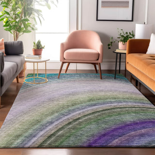 Piper Looms Mayfield Waves AMF584 Teal Machine Washable Area Rug Lifestyle Image Feature