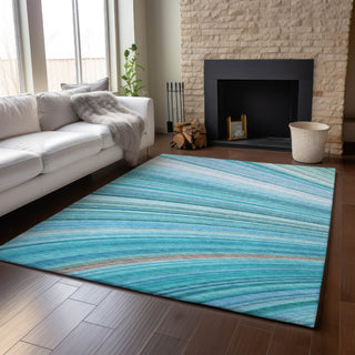 Piper Looms Mayfield Waves AMF585 Teal Machine Washable Area Rug Lifestyle Image Feature