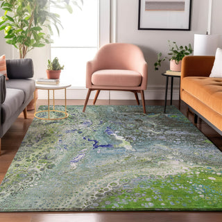 Piper Looms Mayfield Abstract AMF588 Green Machine Washable Area Rug Lifestyle Image Feature