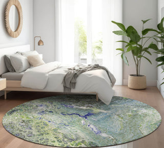 Piper Looms Mayfield Abstract AMF588 Green Machine Washable Area Rug Round Lifestyle Image Feature