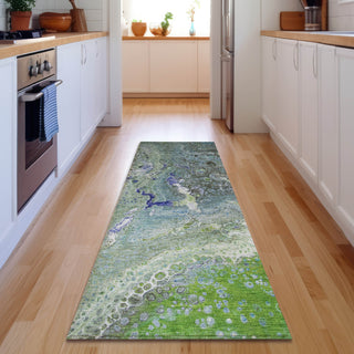 Piper Looms Mayfield Abstract AMF588 Green Machine Washable Area Rug Runner Lifestyle Image Feature