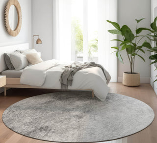 Piper Looms Mayfield Modern AMF590 Silver Machine Washable Area Rug Round Lifestyle Image Feature