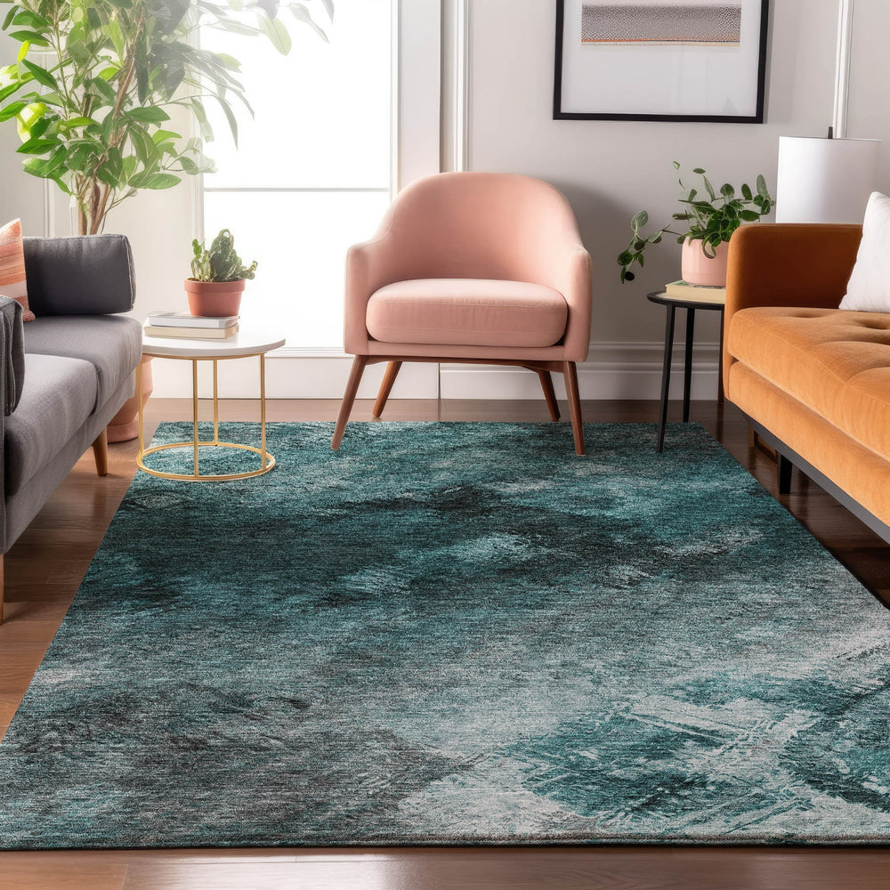 Piper Looms Mayfield Modern AMF590 Teal Machine Washable Area Rug Lifestyle Image Feature
