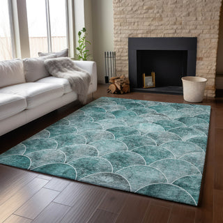 Piper Looms Mayfield Modern AMF594 Teal Machine Washable Area Rug Lifestyle Image Feature