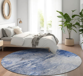 Piper Looms Mayfield Modern AMF595 Blue Machine Washable Area Rug Round Lifestyle Image Feature