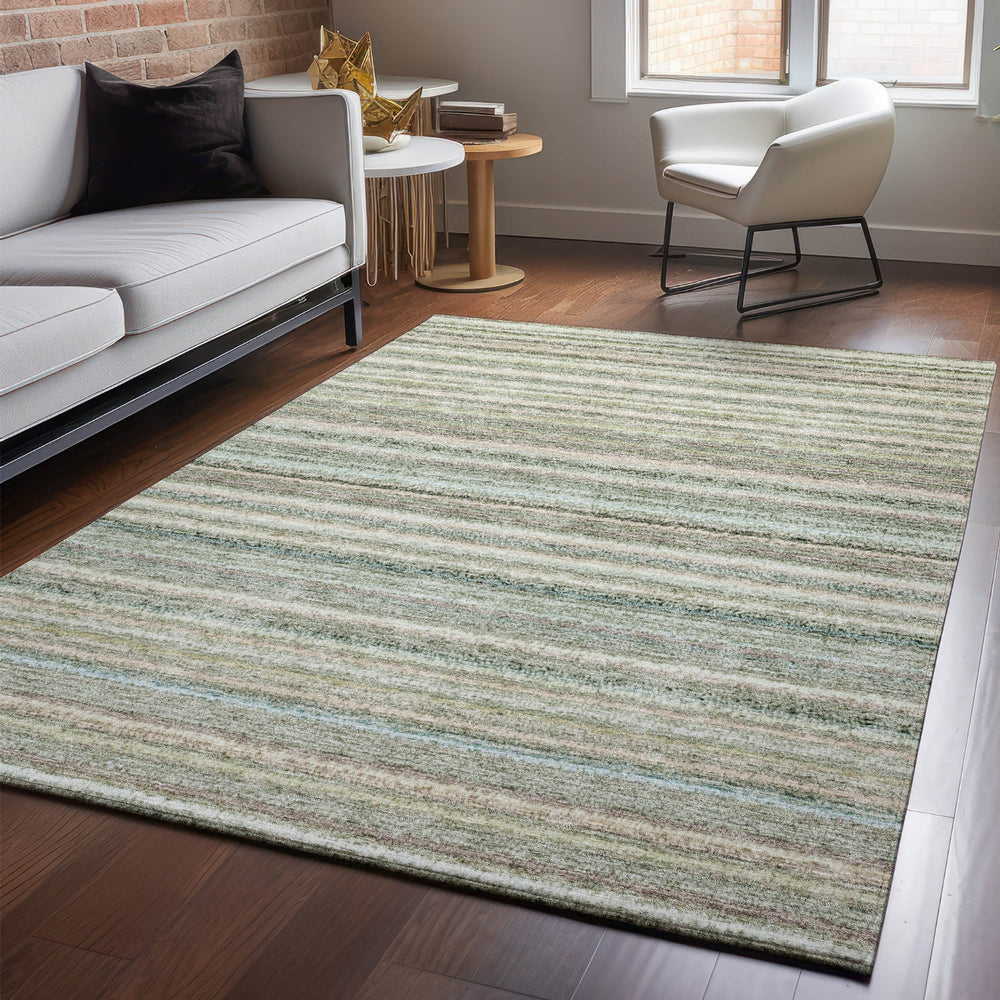 Piper Looms Mayfield Stripes AMF598 Sage Machine Washable Area Rug Lifestyle Image Feature