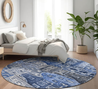 Piper Looms Mayfield Novelty AMF600 Blue Machine Washable Area Rug Round Lifestyle Image Feature