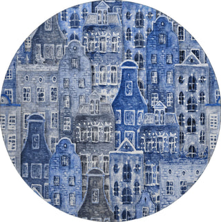 Piper Looms Mayfield Novelty AMF600 Blue Machine Washable Area Rug Round Main Image