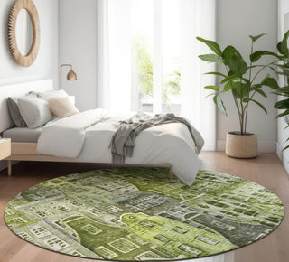 Piper Looms Mayfield Novelty AMF600 Green Machine Washable Area Rug Round Lifestyle Image Feature
