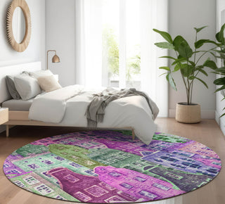 Piper Looms Mayfield Novelty AMF600 Purple Machine Washable Area Rug Round Lifestyle Image Feature