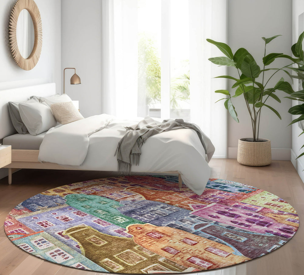 Piper Looms Mayfield Novelty AMF600 Red Machine Washable Area Rug Round Lifestyle Image Feature