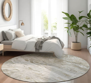 Piper Looms Mayfield Abstract AMF602 Taupe Machine Washable Area Rug Round Lifestyle Image Feature