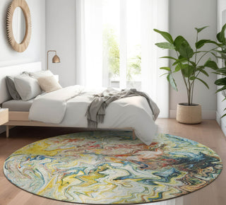 Piper Looms Mayfield Abstract AMF603 Ivory Machine Washable Area Rug Round Lifestyle Image Feature