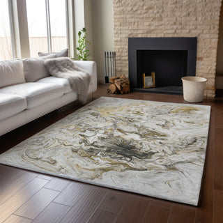 Piper Looms Mayfield Abstract AMF603 Taupe Machine Washable Area Rug Lifestyle Image Feature