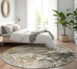 Piper Looms Mayfield Abstract AMF603 Taupe Machine Washable Area Rug Round Lifestyle Image Feature