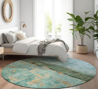 Piper Looms Mayfield Modern AMF605 Blue Machine Washable Area Rug Round Lifestyle Image Feature