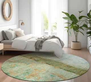 Piper Looms Mayfield Modern AMF605 Green Machine Washable Area Rug Round Lifestyle Image Feature