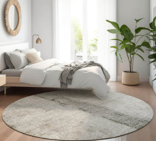 Piper Looms Mayfield Modern AMF605 Taupe Machine Washable Area Rug Round Lifestyle Image Feature