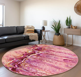 Piper Looms Mayfield Abstract AMF61 Berry Machine Washable Area Rug Round Lifestyle Image Feature