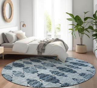 Piper Looms Mayfield Moroccan AMF610 Blue Machine Washable Area Rug Round Lifestyle Image Feature