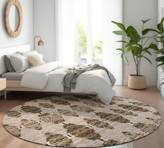 Piper Looms Mayfield Moroccan AMF610 Mocha Machine Washable Area Rug Round Lifestyle Image Feature
