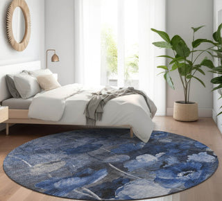 Piper Looms Mayfield Floral AMF613 Blue Machine Washable Area Rug Round Lifestyle Image Feature