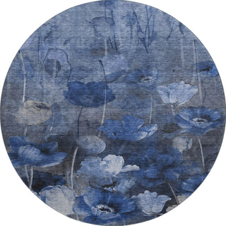 Piper Looms Mayfield Floral AMF613 Blue Machine Washable Area Rug Round Main Image